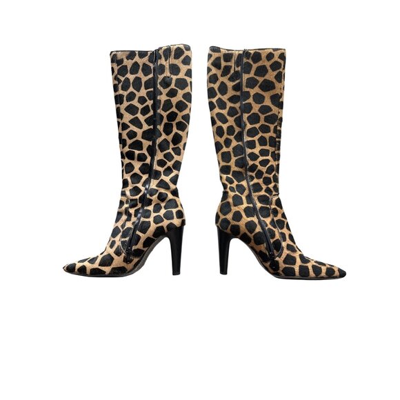 Via Spiga Boots Calf Hair Leopard Print Knee-High 3.75” Heel Side Zipper Size 7 - Picture 5 of 11